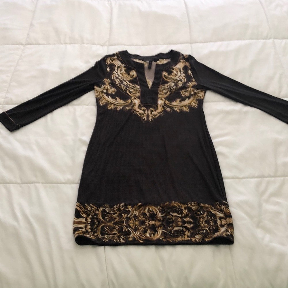 BCBG Maxazria mini dress with brown gold design